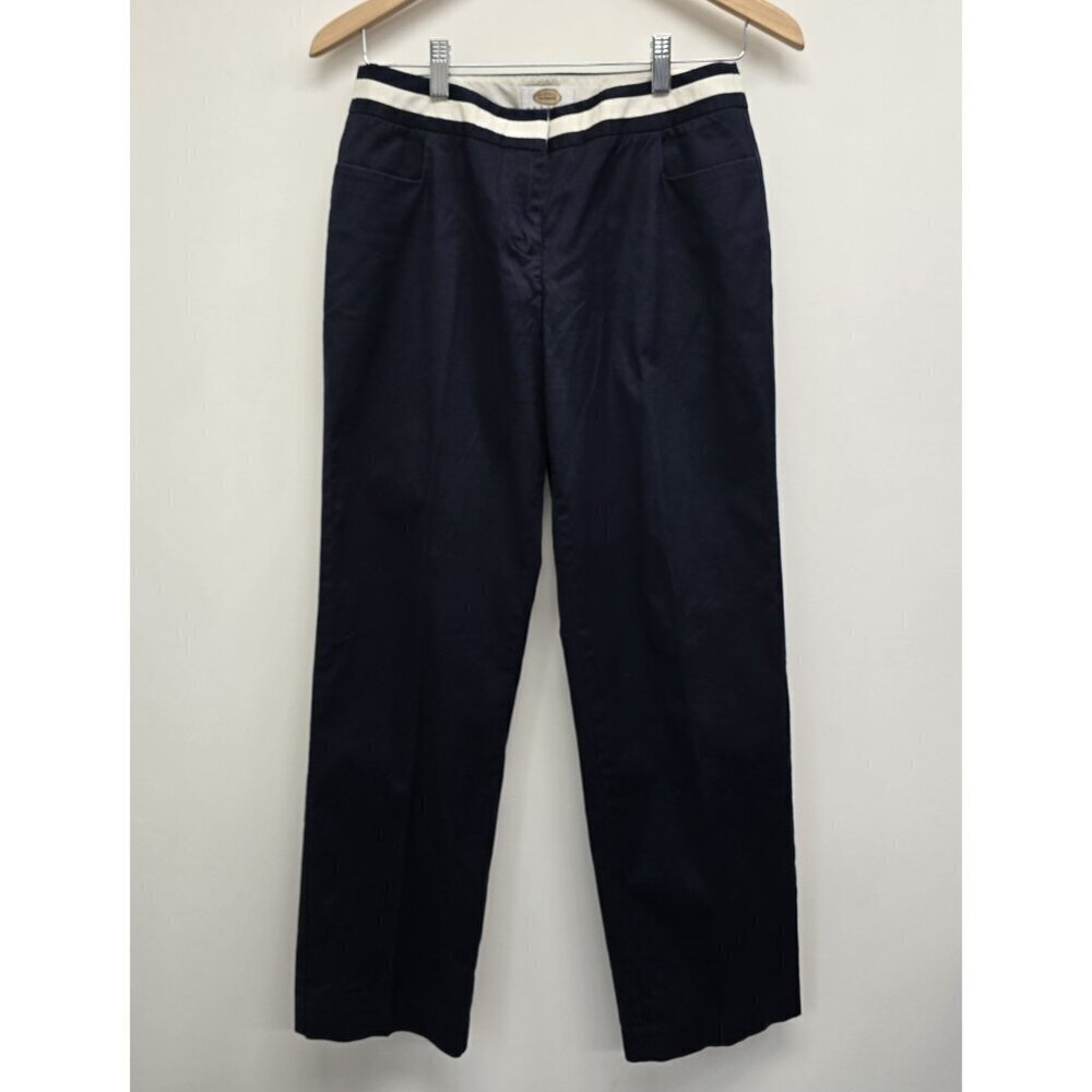 VTG Talbots Stretch Trouser Pants Women's Sz 4 Blue White Stripe Nautical Preppy